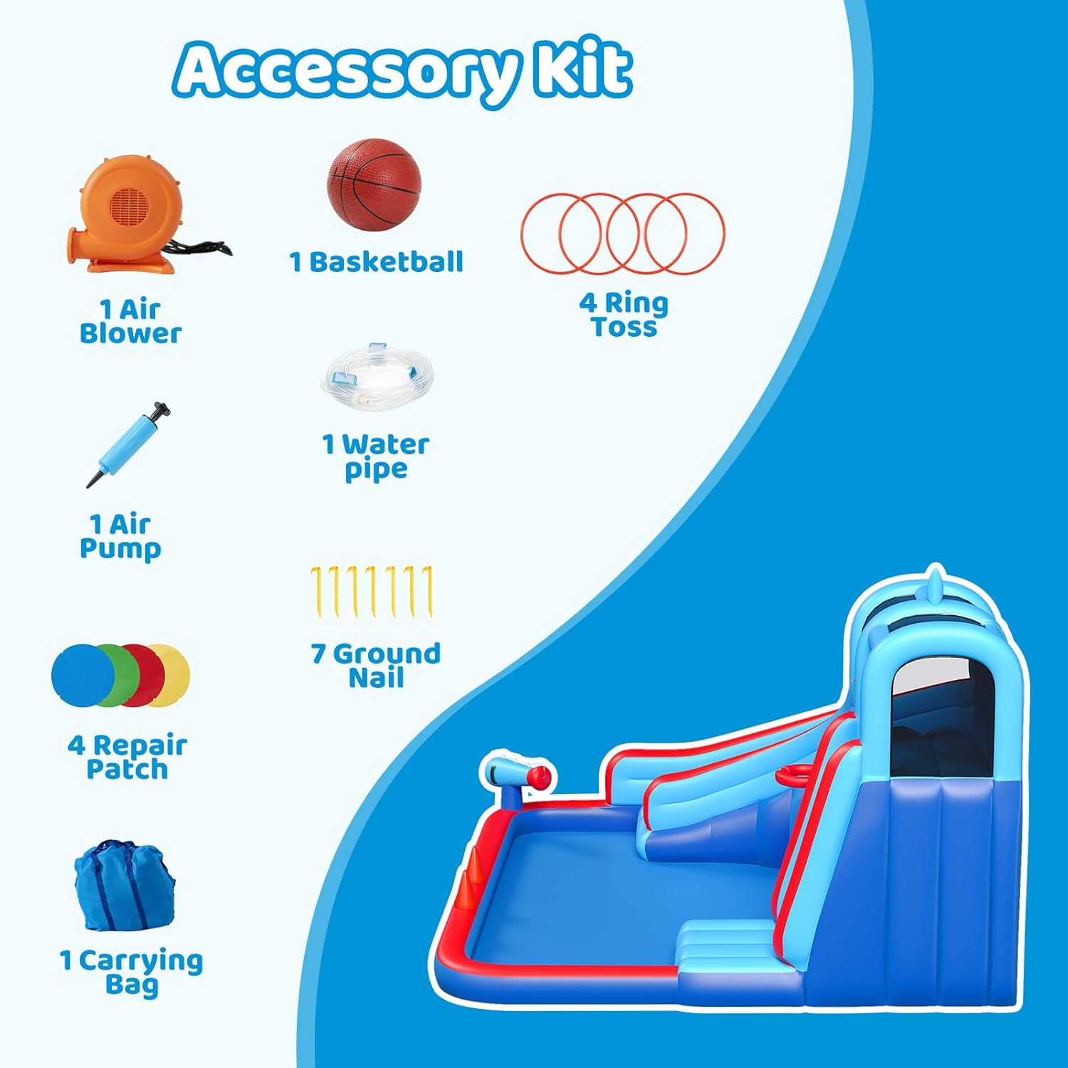 Inflatable Water Slide for Kids Backyard with 450W Blower, Jumping Castle with Water Slide, Water Park Bounce House for Indoor and Outdoor Activities