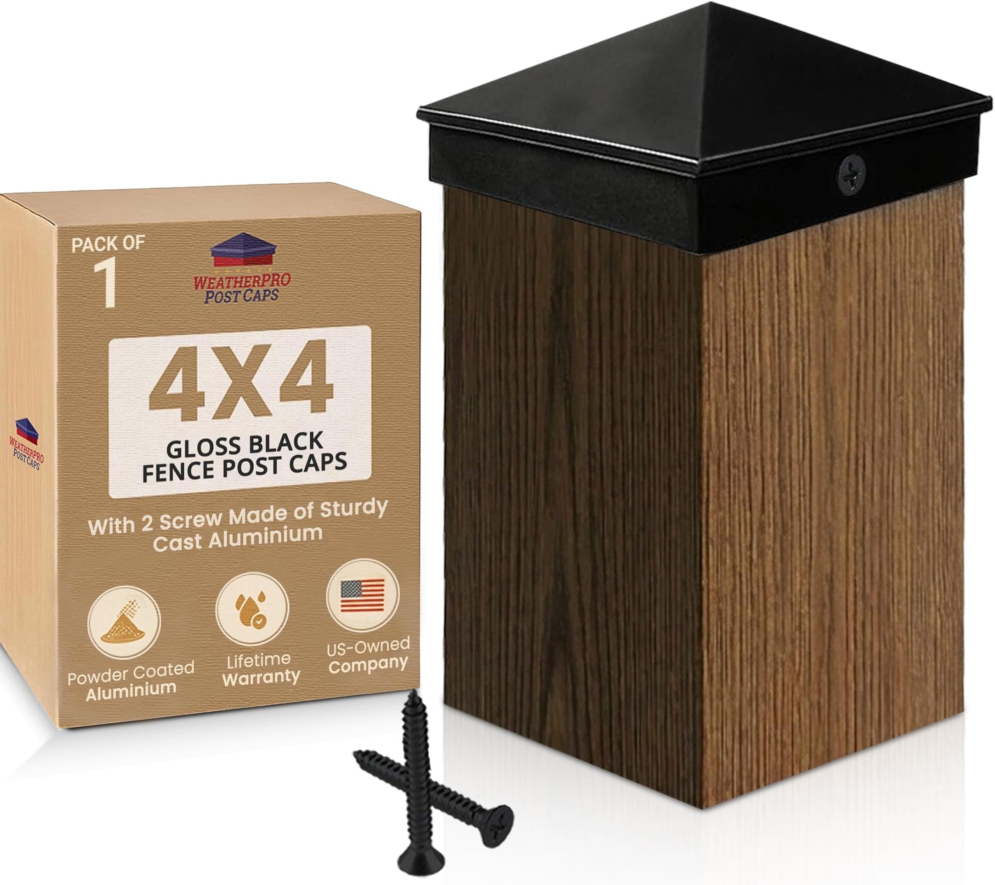 WeatherPRO 4x4 Post Cap Black, Gloss Powder-Coated Aluminum, Single Pack