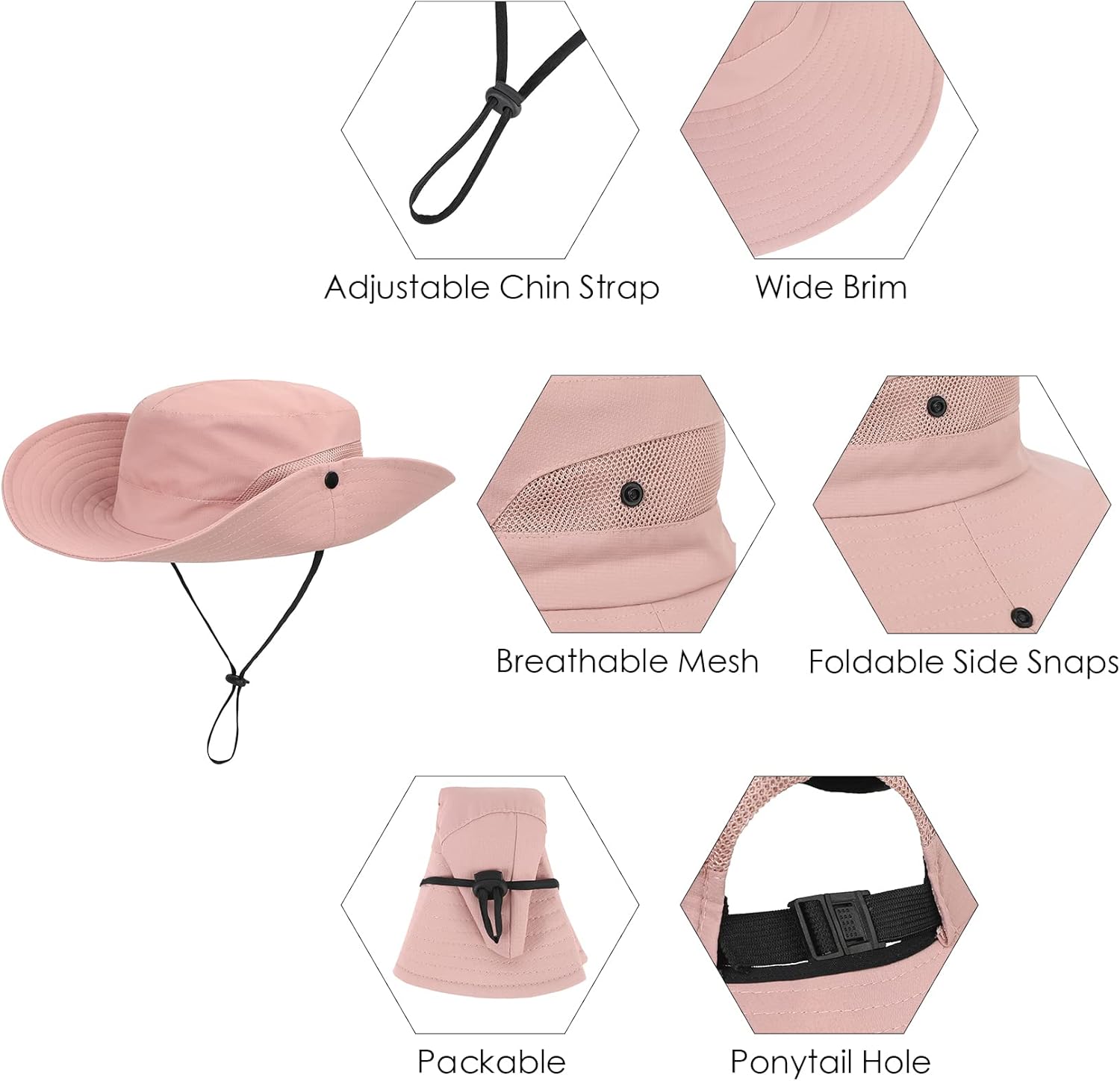 Century Star Kids Sun Hat Ponytail Girls UPF 50 Bucket Cap Summer Beach Fishing Kids Hat Wide Brim Adjustable Swim Hat - Image 4