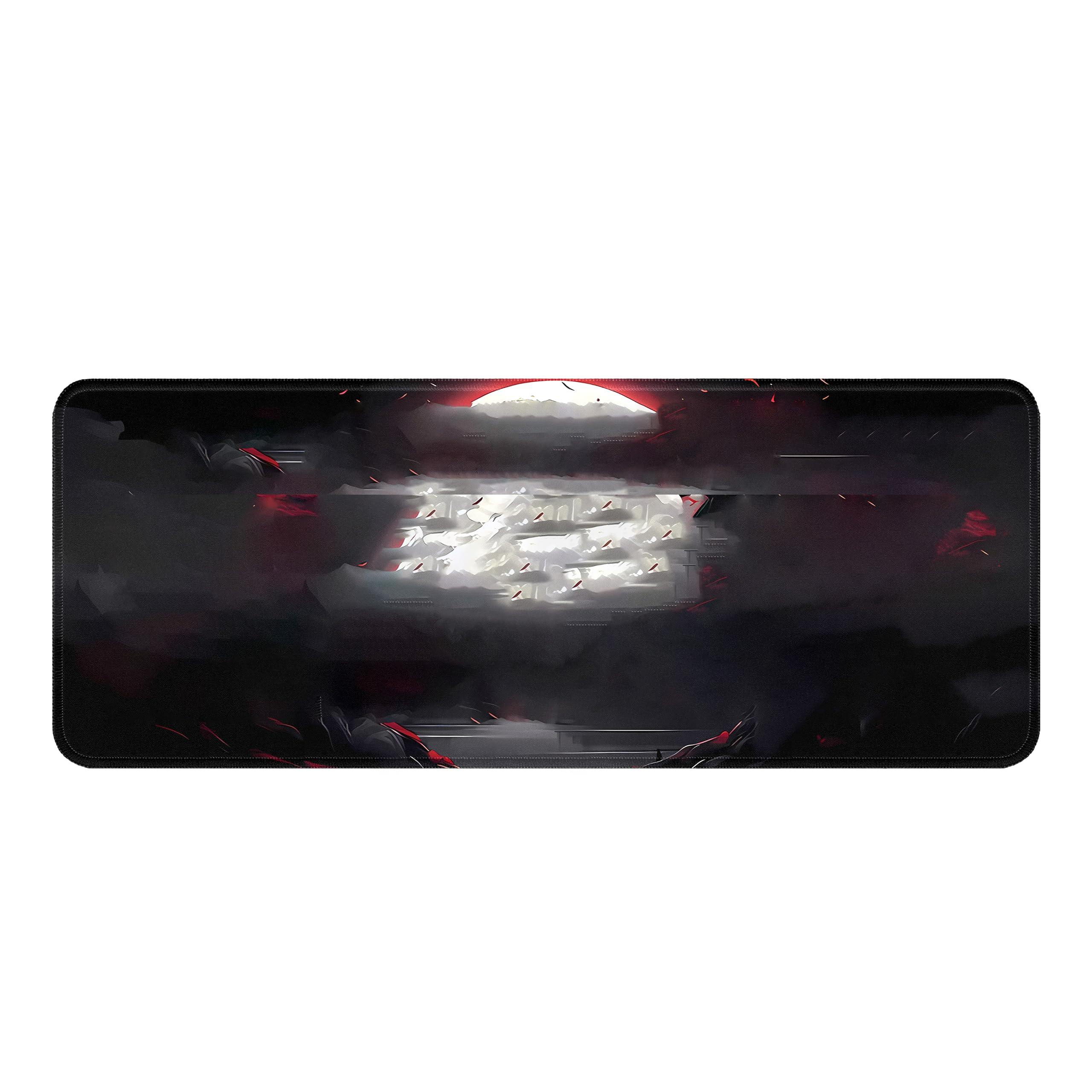 Long Gaming Mouse Pad 31.5 x 11.8 inches, Extended Anime Mousepad, Large Mouse Mat with Non-Slip Base, Full Keyboard Mat with Stitched Edges for Gaming and Office (Red Moon)