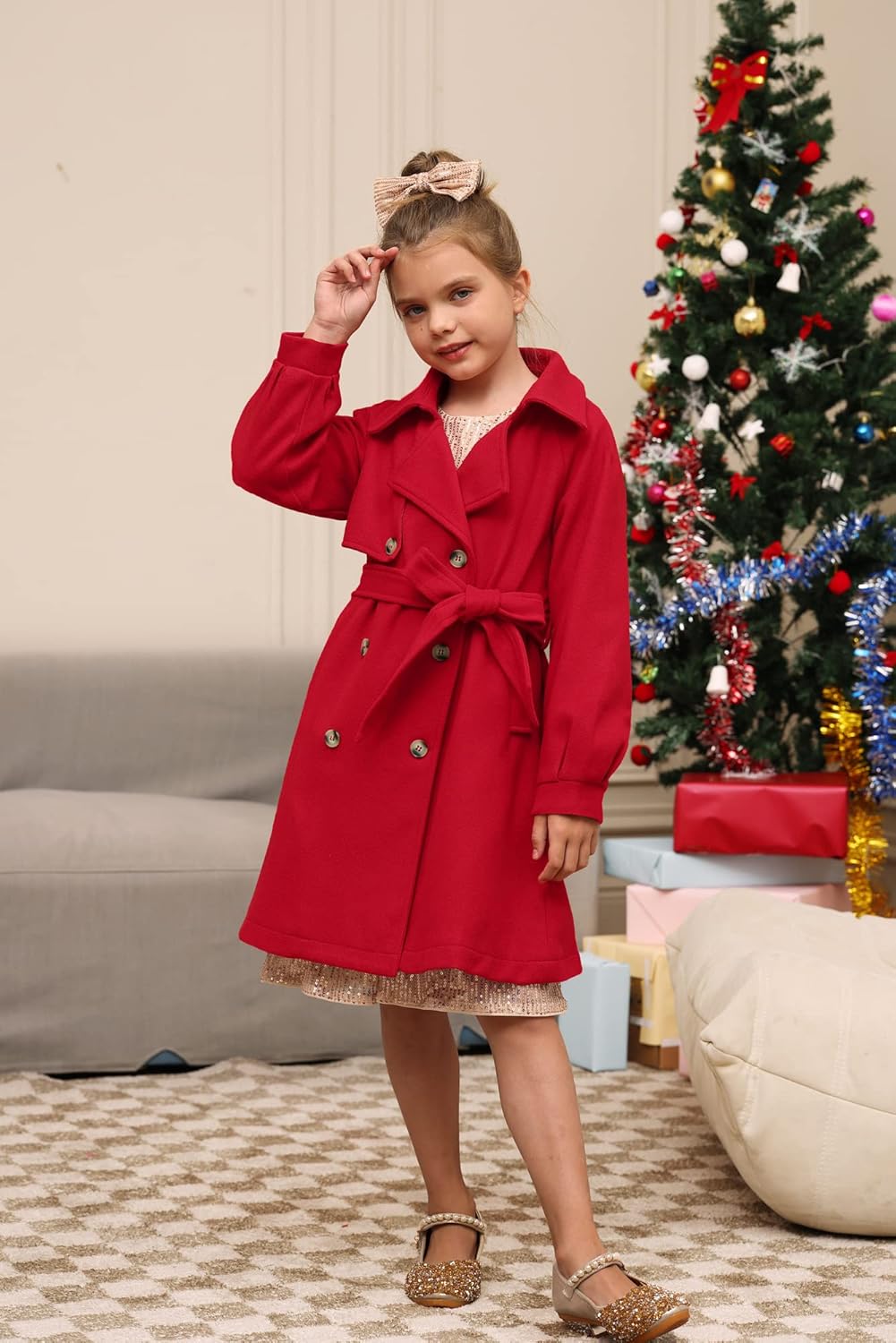GRACE KARIN Girls Dress Coat Lapel Wool Blend Long Winter Jackets with Pockets Belt 6-14Y - Image 8