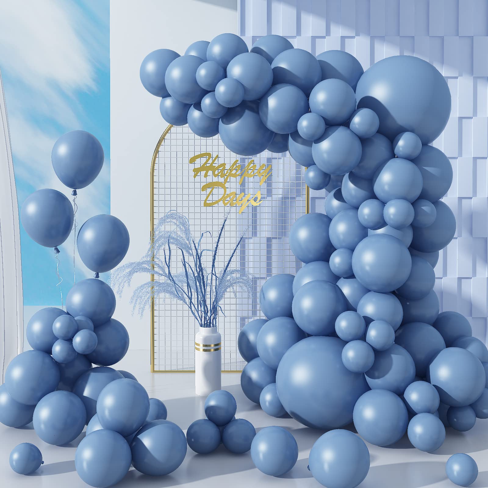 BiapianDusty Blue Balloons, 104PCS Grey Balloon Garland Arch Kit With 18/12/10/5 Inch Retro Grayish Latex Different Sizes Balloons for Birthday Baby Shower Wedding Party Decorations, Medium