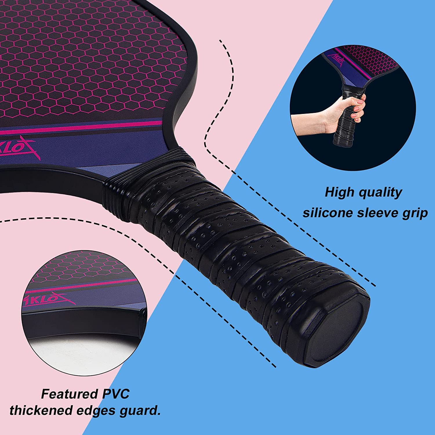 Raquette Paddle de Pickleball AKLOT 2/4 Raquettes de Pickle Ball Raquettes en Fibre de Carbone pour Femmes et Hommes Jouer à l'intérieur ou à l'extérieur avec 6 balles, Sac de Transport