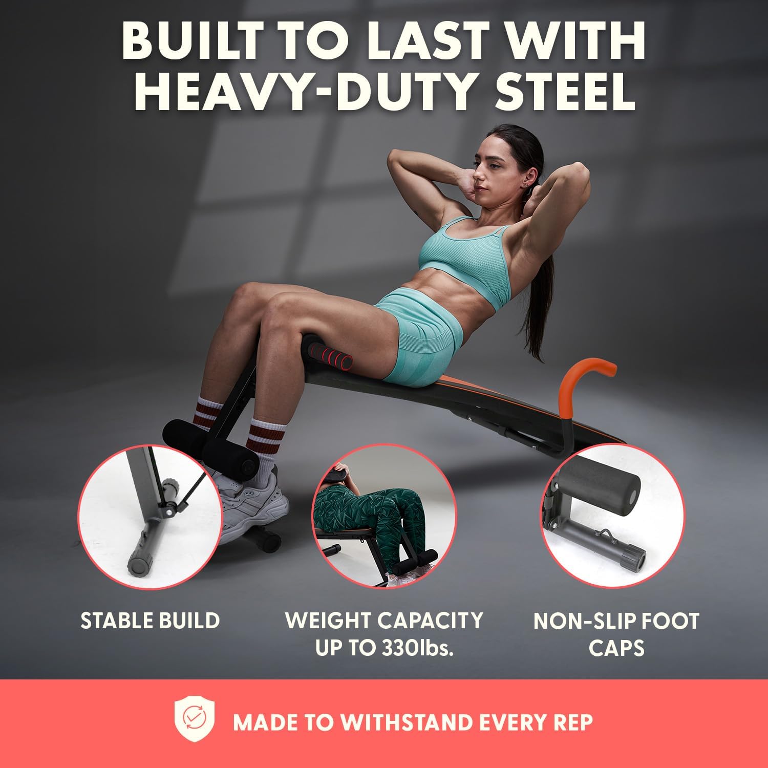 SQUATZ Sit Up Bench For Abs Five Adjustment Levels Decline Bench And Reverse Crunch Handle Ab Bench At Home Workout Equipment and Sit Up Exercise Equipment Up To 6.5 Ft Tall