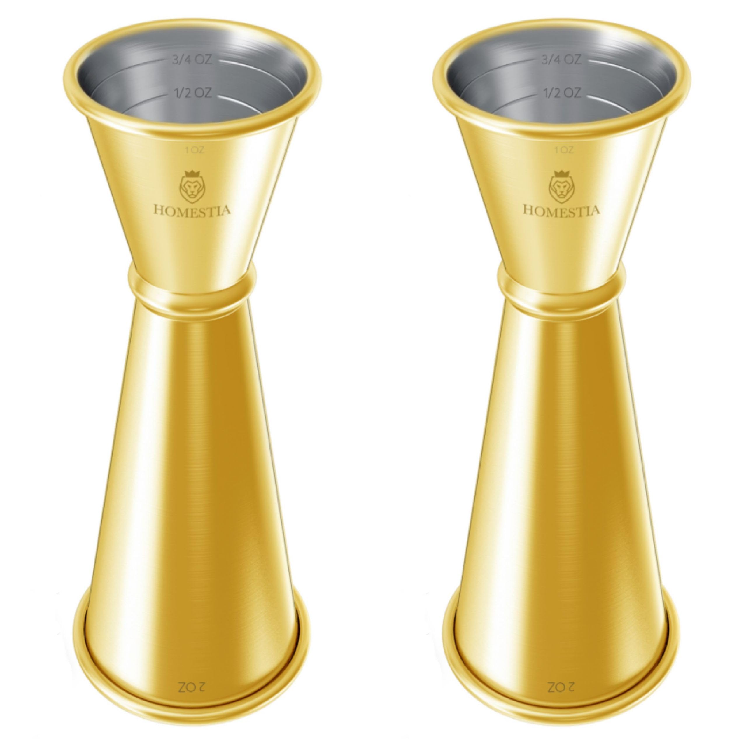 Homestia 2PCS Double Jigger & Cocktail Jigger Stainless Steel 1 oz 2 oz Alchohol Measuring Tools, Japanese Jigger with Measurements Inside for Bartending - Bar Tools for Bartender (Gold)