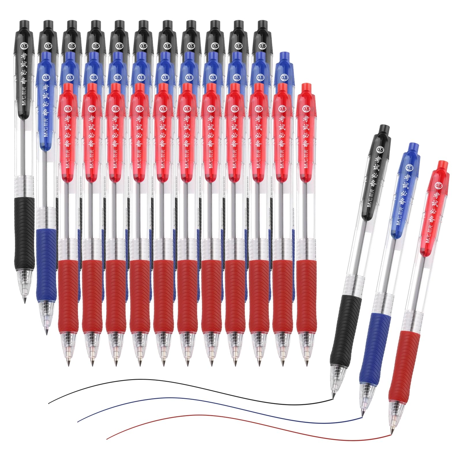 PATIKIL Ballpoint Pen, 36Pcs 0.5mm Black/Red/Blue Ink Retractable Medium Point Click Ball Point Pen Writing Supplies for Journal Home Office, Transparent