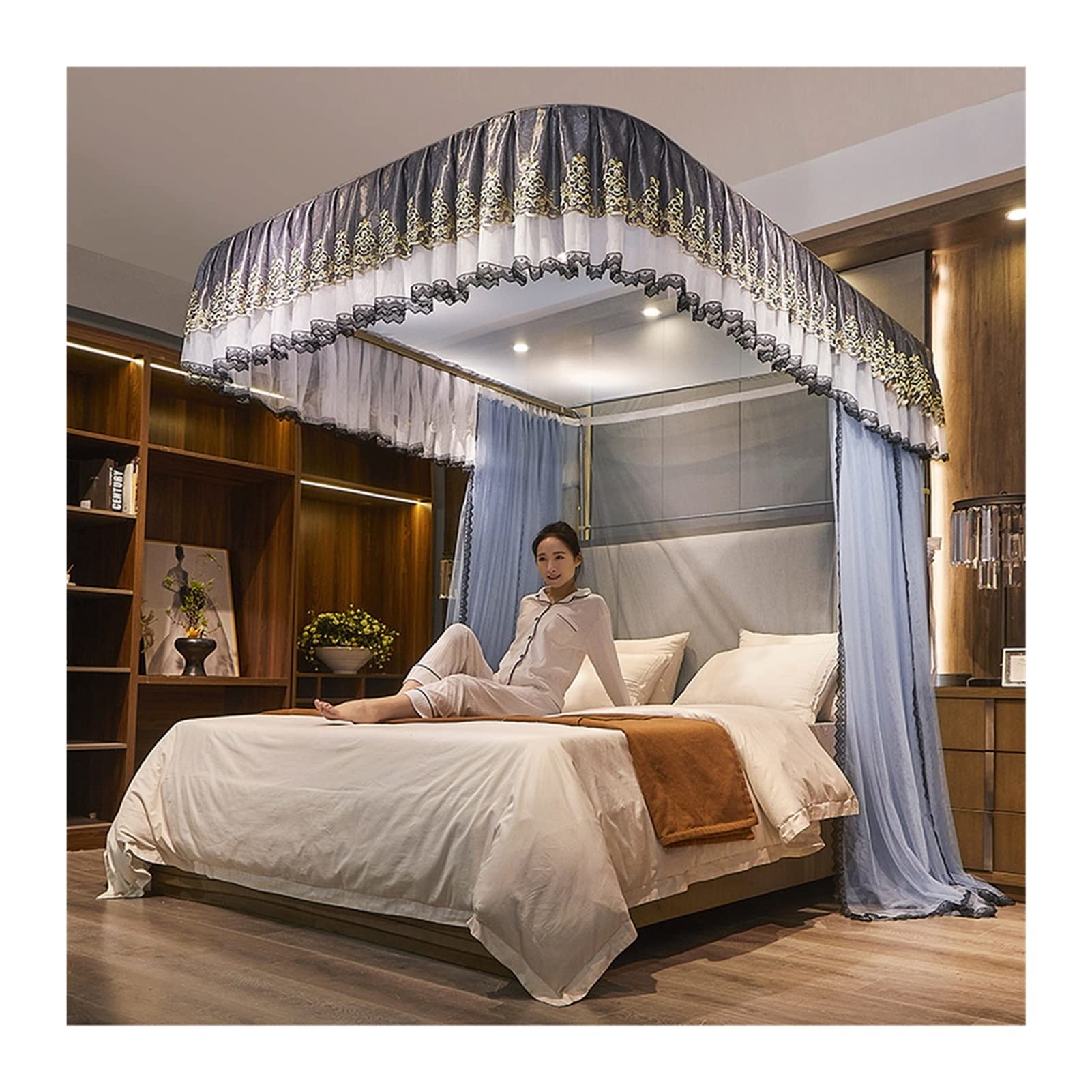 Auvent de lit moustiquaire anti-poussière et rideau de lit décoratif 180x200