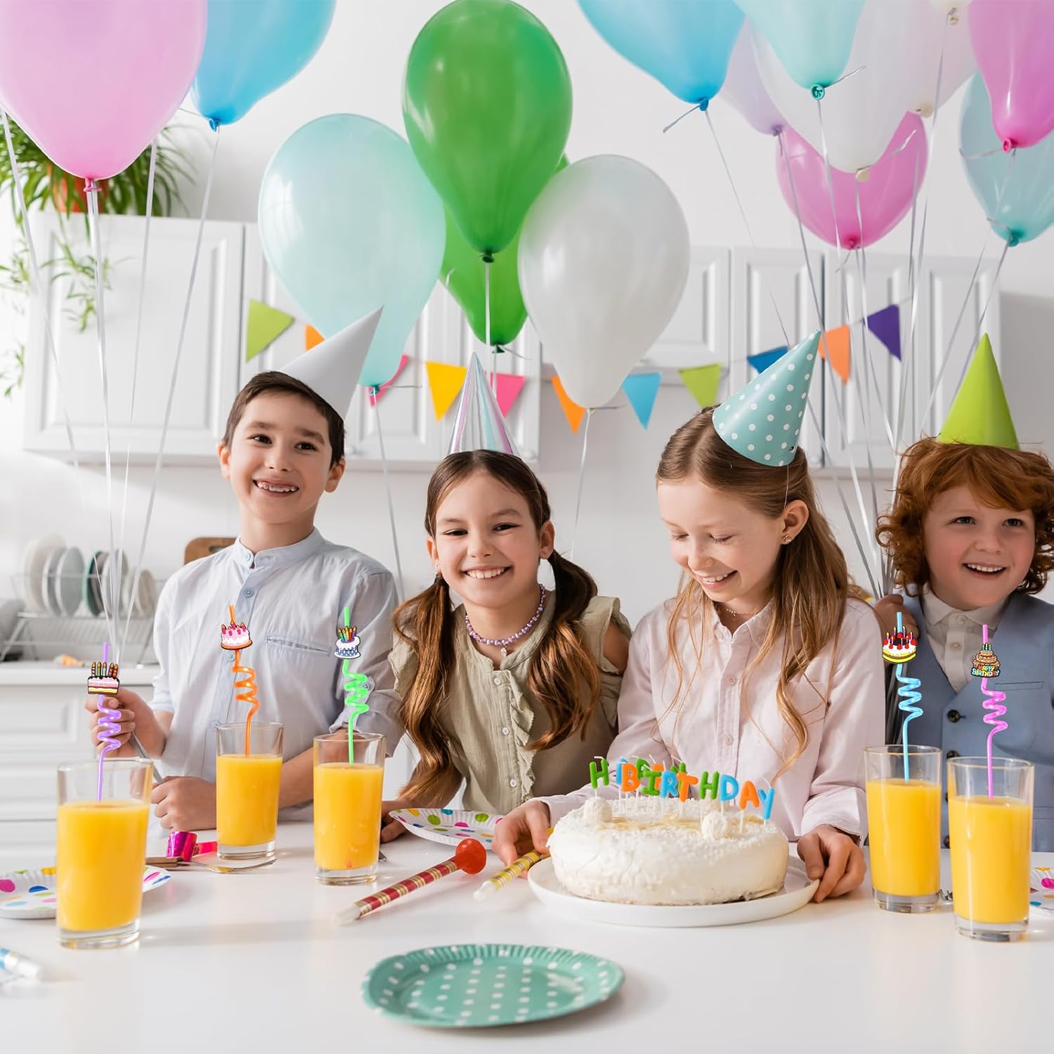 24 Pieces Reusable Birthday Plastic Straws for Birthday Party Supplies Birthday Party Decorations Glitter Cake Straw Drink Straw - Image 6