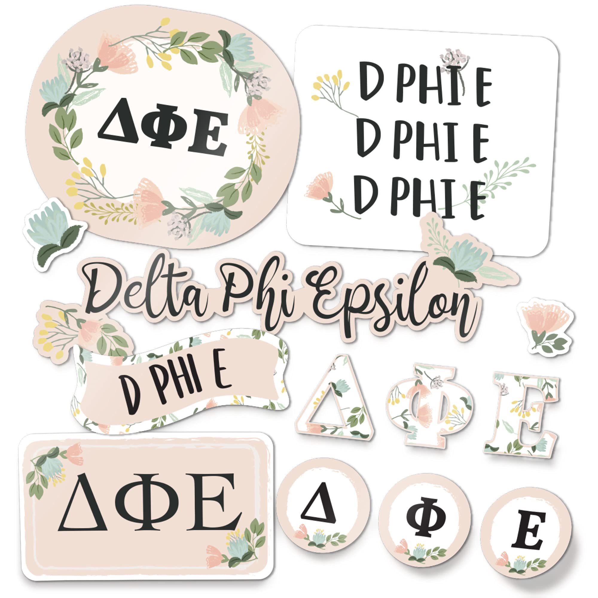 Adhesivo floral de alta adherencia Delta Phi Epsilon para portátiles y termos
