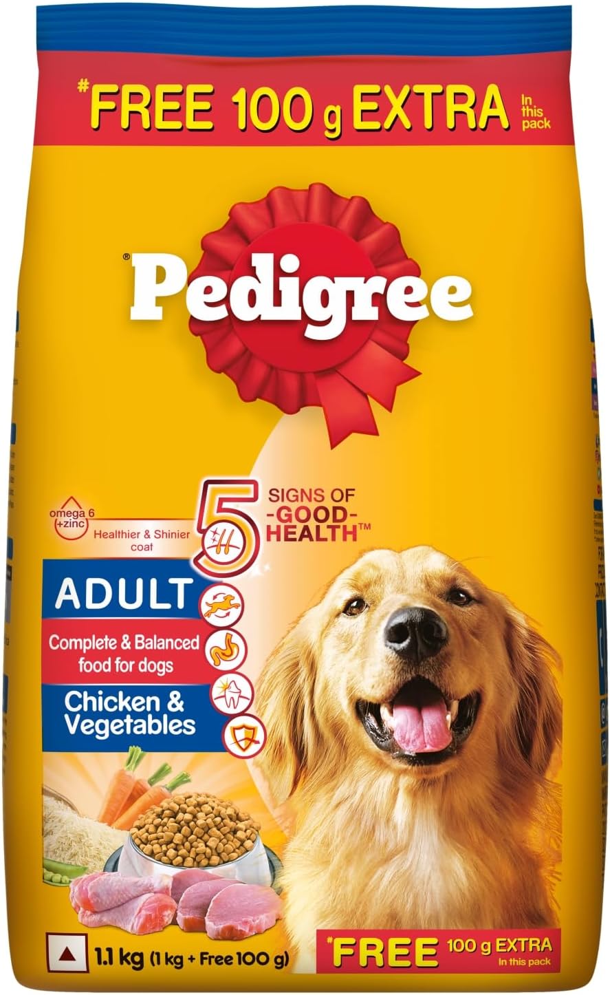 Adult Dry Dog Food, Chicken & Vegetables, 1.1 kg, Contains 37 Essential Nutrients, 100% Complete & Balanced Food for Adult Dogs