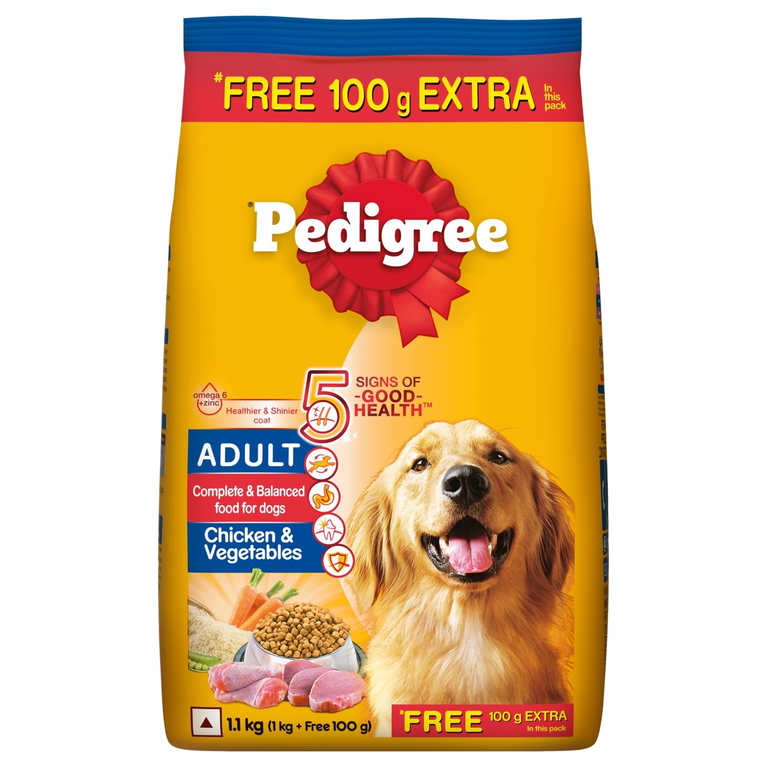 Pedigree Adult Dry Dog Food Food, Chicken & Vegetables, 1.1kg Pack