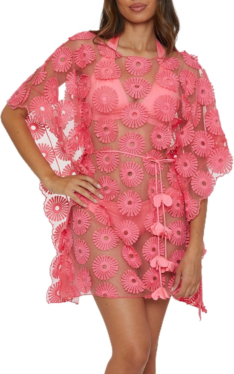 Trina Turk Women's Luau 3d Daisy Belted Caftan, Floral Design, Casual, Beach Cover Ups for Women