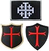 Antrix 3 Pieces Jerusalem Cross Crusader Order Holy Sepulchre Crusader Shield Emblem Patch and Crusader Knight Emblem Badge Patch Hook & Loop Tactical Military Patches