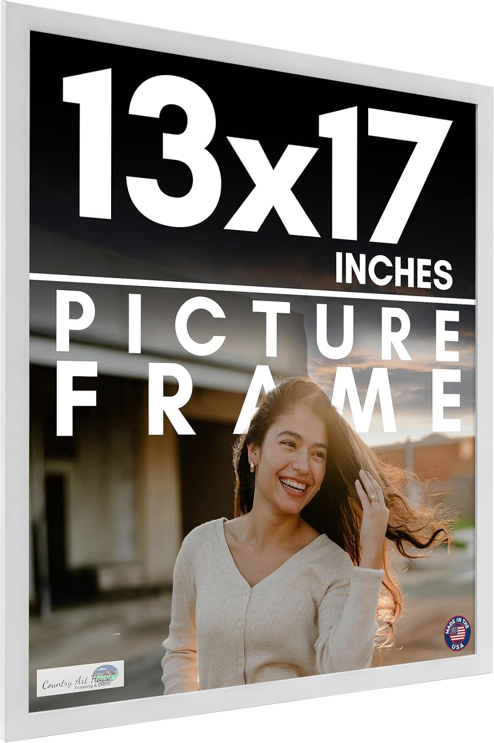13x17 Frame White Solid Wood Picture Frame Includes UV Acrylic Shatter Guard Front, Acid Free Foam Backing Board, Hanging Hardware Wood Square Frame Wall Frames for Family Photos - no Mat