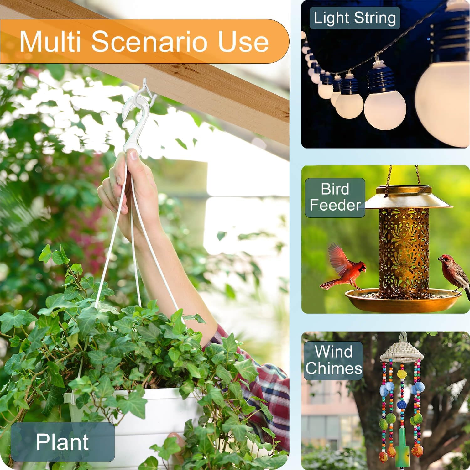 Black Screw Hooks with Safety Lock 2.3" Rustproof Metal Ceiling Hooks for Hanging Plants, Baskets,String Lights & Outdoor Decor, 40LB Capacity (40, White)