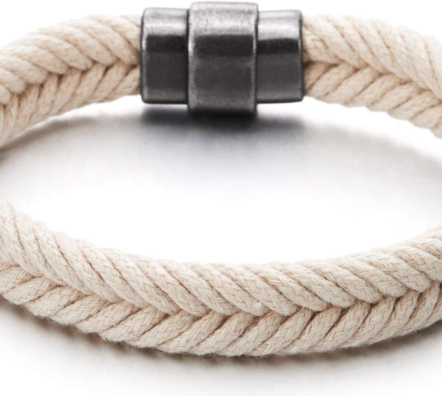 COOLSTEELANDBEYOND Mens Womens Braided Cotton Rope Bangle Bracelet with Magnetic Clasp, Summer Accessories - Image 2