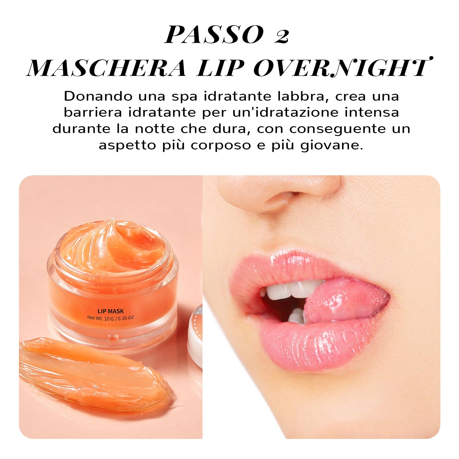 ANAiRUi Set Idee Regalo Natalizio, Set maschera labbra ed esfoliante al pesca + collagene, appositamente formulati per labbra secche, screpolate e desquamate