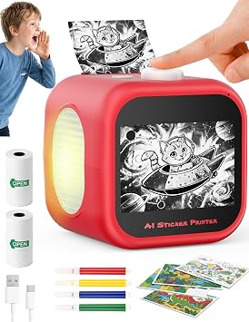 Kids AI Voice Sticker Printer Box Toy, No Phone App Needed, Power on & Print by Voice, Ink-Free Thermal Machine with 3.5" Touch Screen, DIY Crafts & Journaling, Birthday Gift for Kids Ages 3+