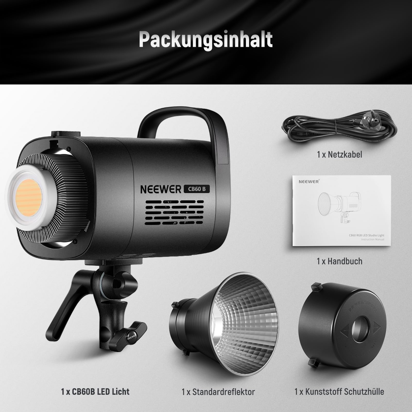 NEEWER 70W LED Videoleuchte, 2,4G und APP Steuerung, zweifarbig 2700K-6500K Videolicht, 34000 Lux/1m, CRI97+/12 Szenen/Bowens COB Dauerlicht für Studio Fotografie Videoaufnahmen und Streaming, CB60B