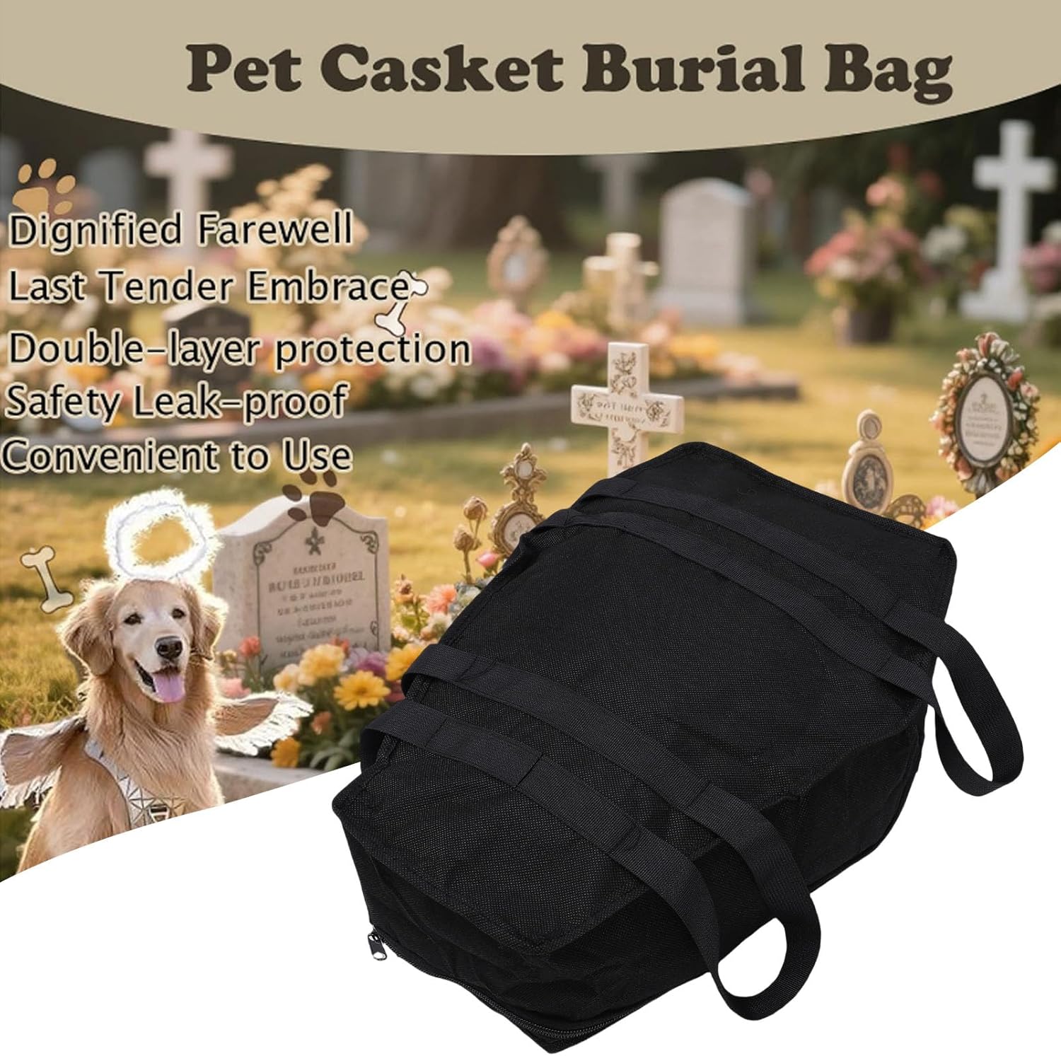 Rosvola Pet Casket Burial Bag, Pet Casket Body Bag, Dog Cremation Bag, Pet Burial with Decency and Dignity Cremation Casket for Dogs Cats and Animals (S)