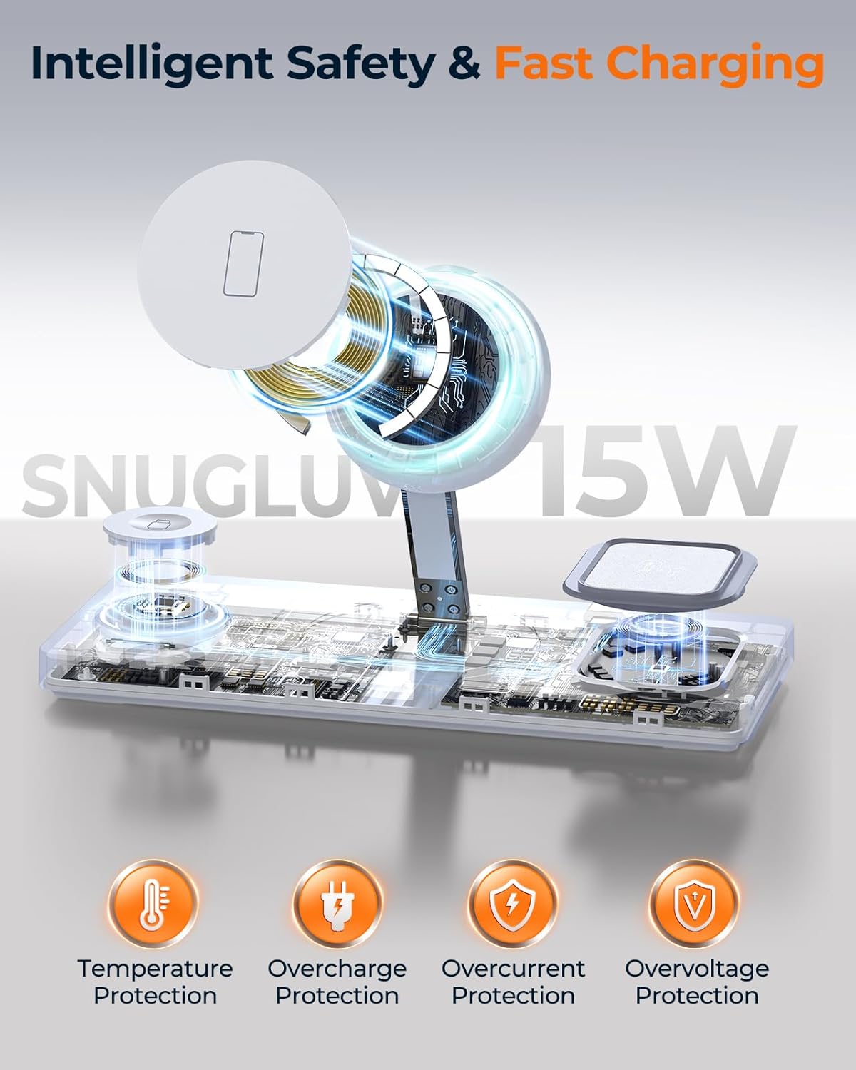 Foldable 3-in-1 Wireless Charging Station for Apple Magsafe Charger Stand, Travel-Friendly Fast Magnetic Wireless Charger Station for iPhone 17/16/15/14/13/12, Apple Watch & AirPods Series, White