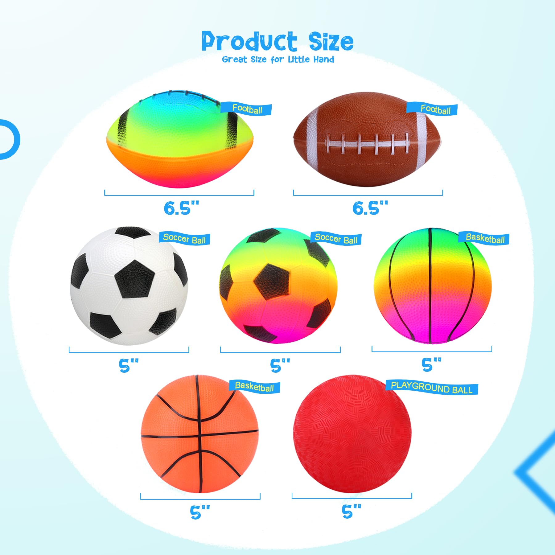 PlayZap 7-Piece Soft Ball Set for Toddlers & Kids (Ages 1-6) - Includes 5” Playground Balls, Soccer, Football & Basketball - Great for Home, Yard, Pool, Classroom & Park for Boys & Girls