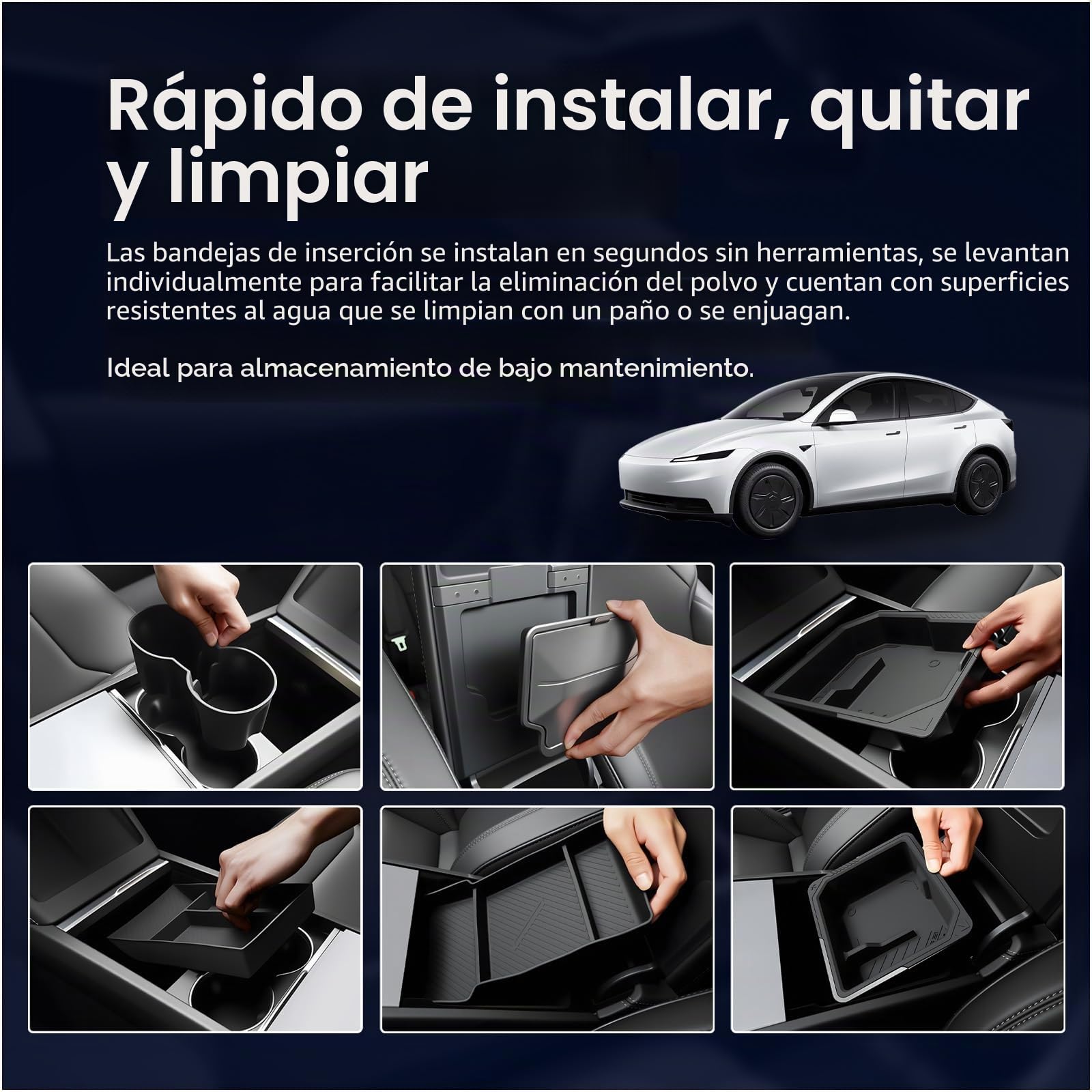 Organizador Consola Central para Tesla Model Y/YL Juniper 2025-2026 Accesorios by MMOBIEL – 6 Pzs. Interior ABS & Silicona – Organizadores, Bandejas, Portavasos, Caja Reposabrazos – Antideslizante