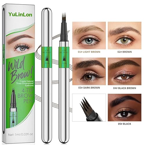 Miniatura 4 de Bolígrafo de cejas de 4 puntas, resistente al agua, con punta de microhorquilla, efecto 3D natural, fórmula a prueba de manchas de larga duración,