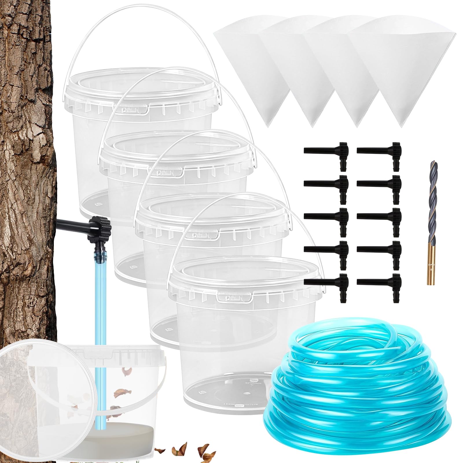 Kit de démarrage de taraudage de sirop d'érable avec 5 seaux transparents et foret inclus