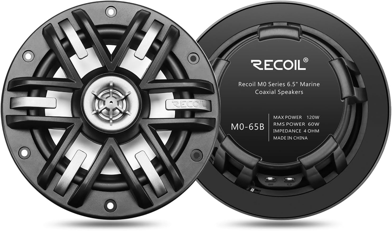 RECOIL M065-B Audio Systems 6.5 Inch 2 Way Marine Boat & UTV ATV Coaxial Speakers, MAX 240W Pair 4Ohm