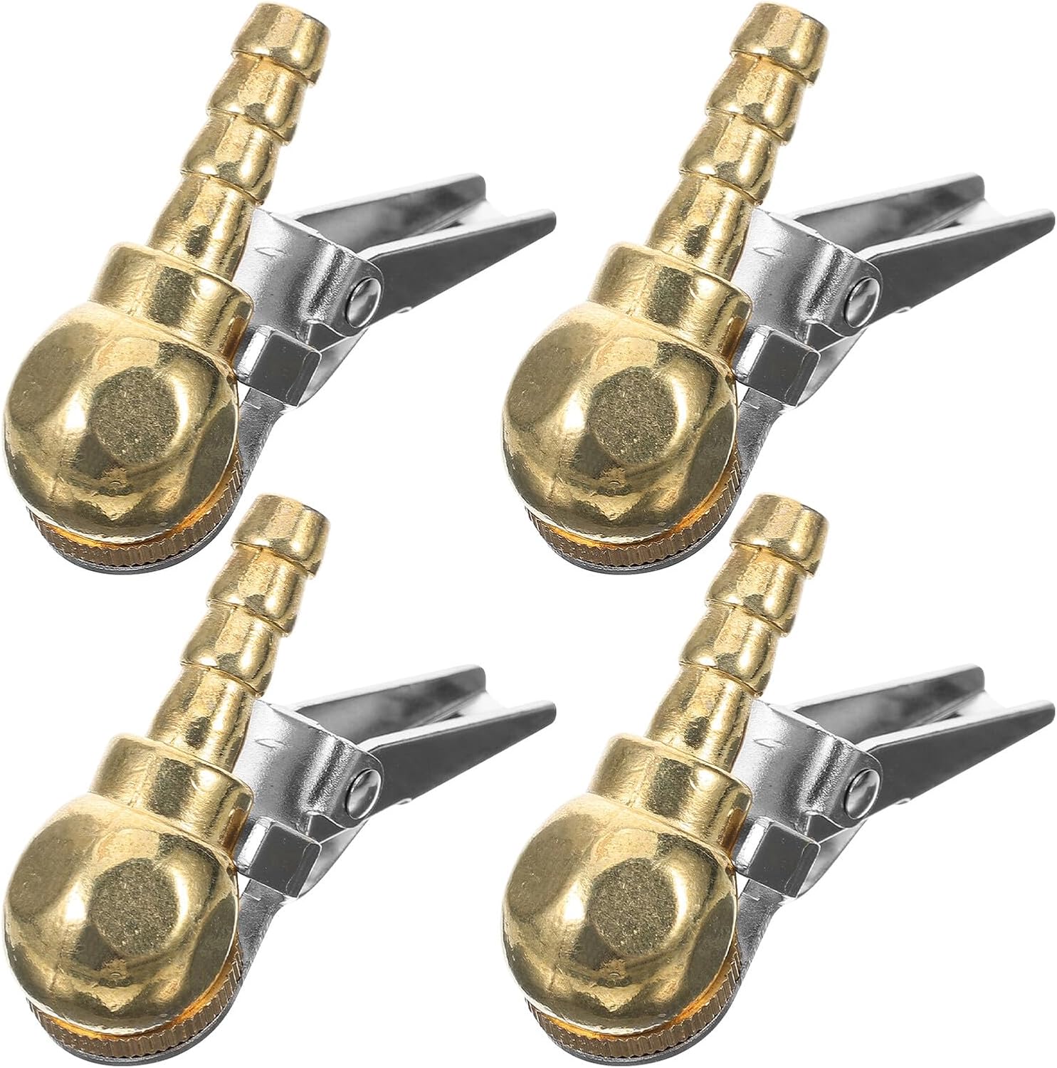 4pcs Gold Tire Inflator Nozzle Clip Locking Air Chuck Quick Connect Adapter for Car Truck Rv Air Compressor with No Leakage Copper Pump Connector
