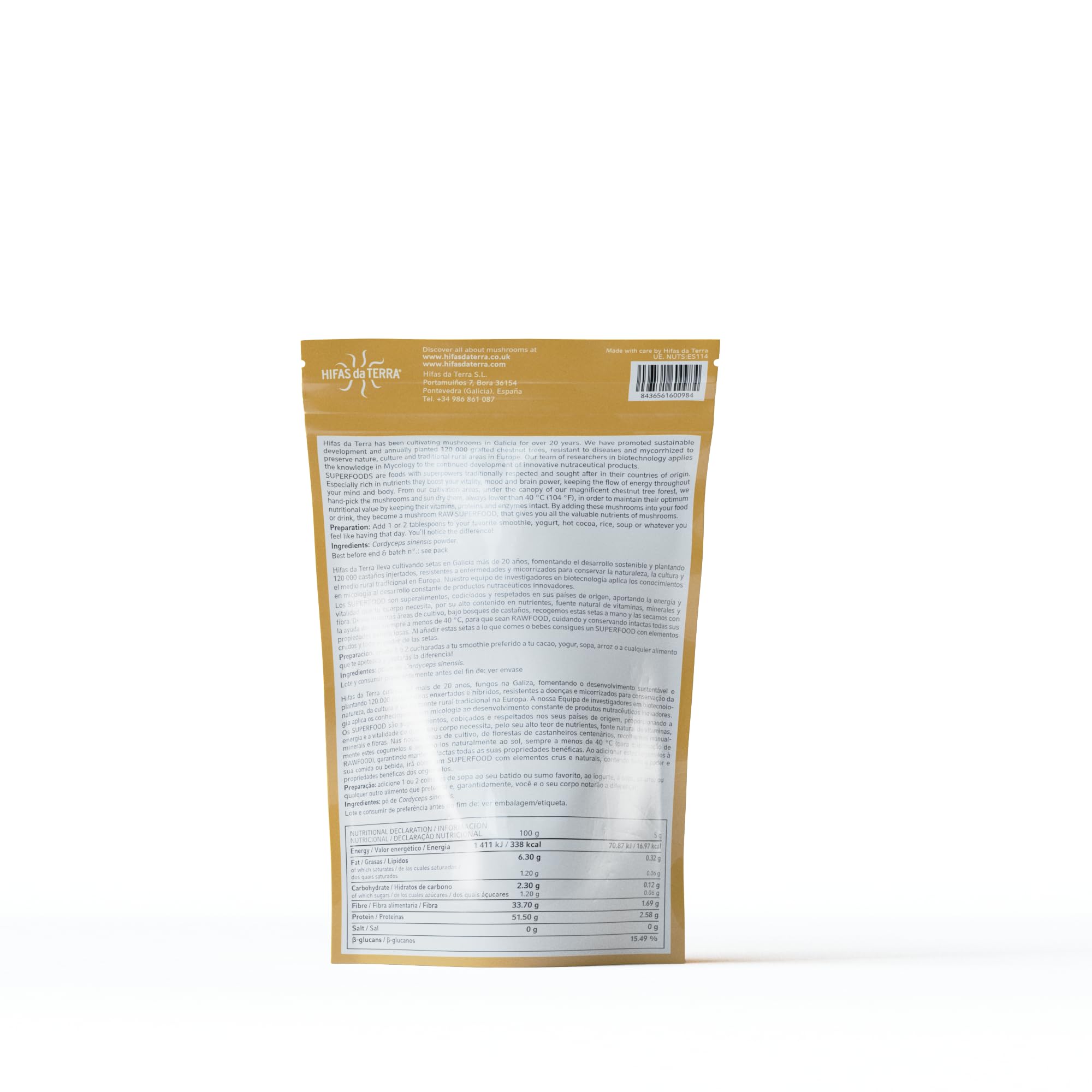 HIFAS DA TERRA - Cordyceps Vital 100% Polvo de Cordyceps - Superfood Polvo de Hongos - Energía, Vitalidad y Rendimiento - Suplemento Natural para el Bienestar General y la Actividad Diaria - 100 g