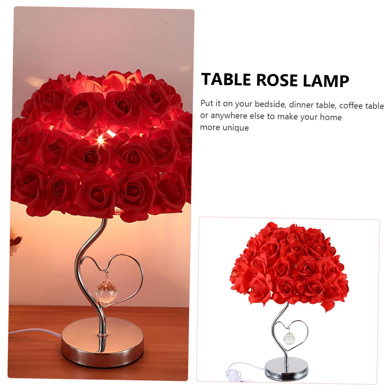 Red Rose LED Night Light – Pink Table Lamp With Artificial Flower Arrangement, Energy-Saving Home Decor For Bedroom & Living Room