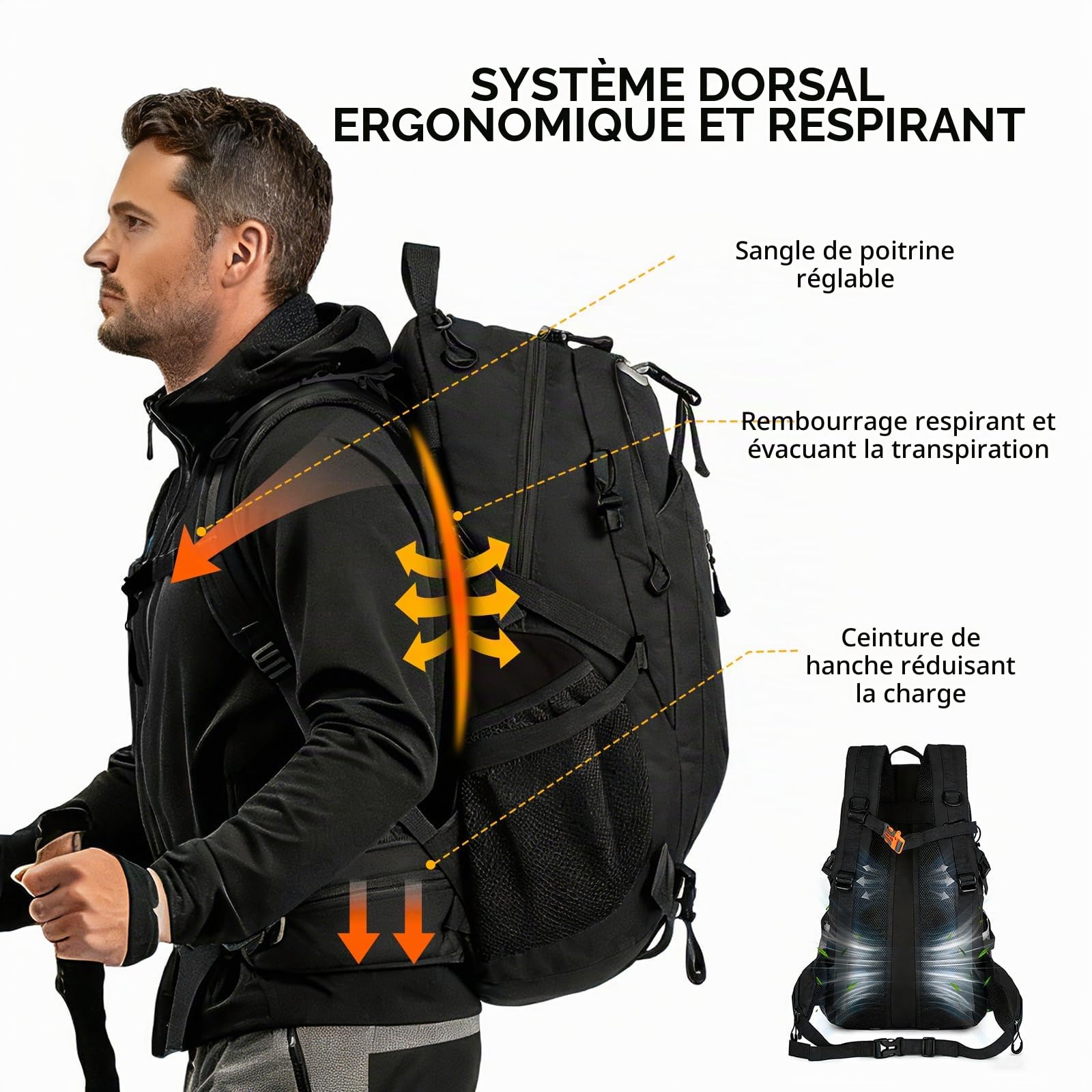 Amythe Sac à Dos École Garçons 8 à 15 ans Randonnée Grand Léger 33 L, Noir | Imperméable Voyage Ergonomique Noir Daypack Multi-Poches Spacieux Robuste pour École Loisir Toutes Saisons