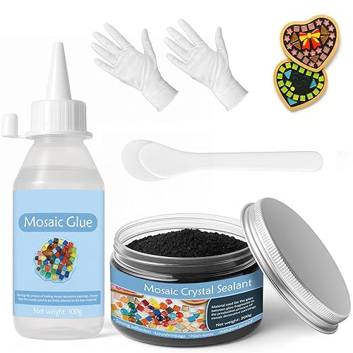 DINGSEN Kit de mosaico, incluye pegamento de mosaico y lechada, aplicador, guantes, perfecto para hacer decoración del hogar, manualidades, regalos