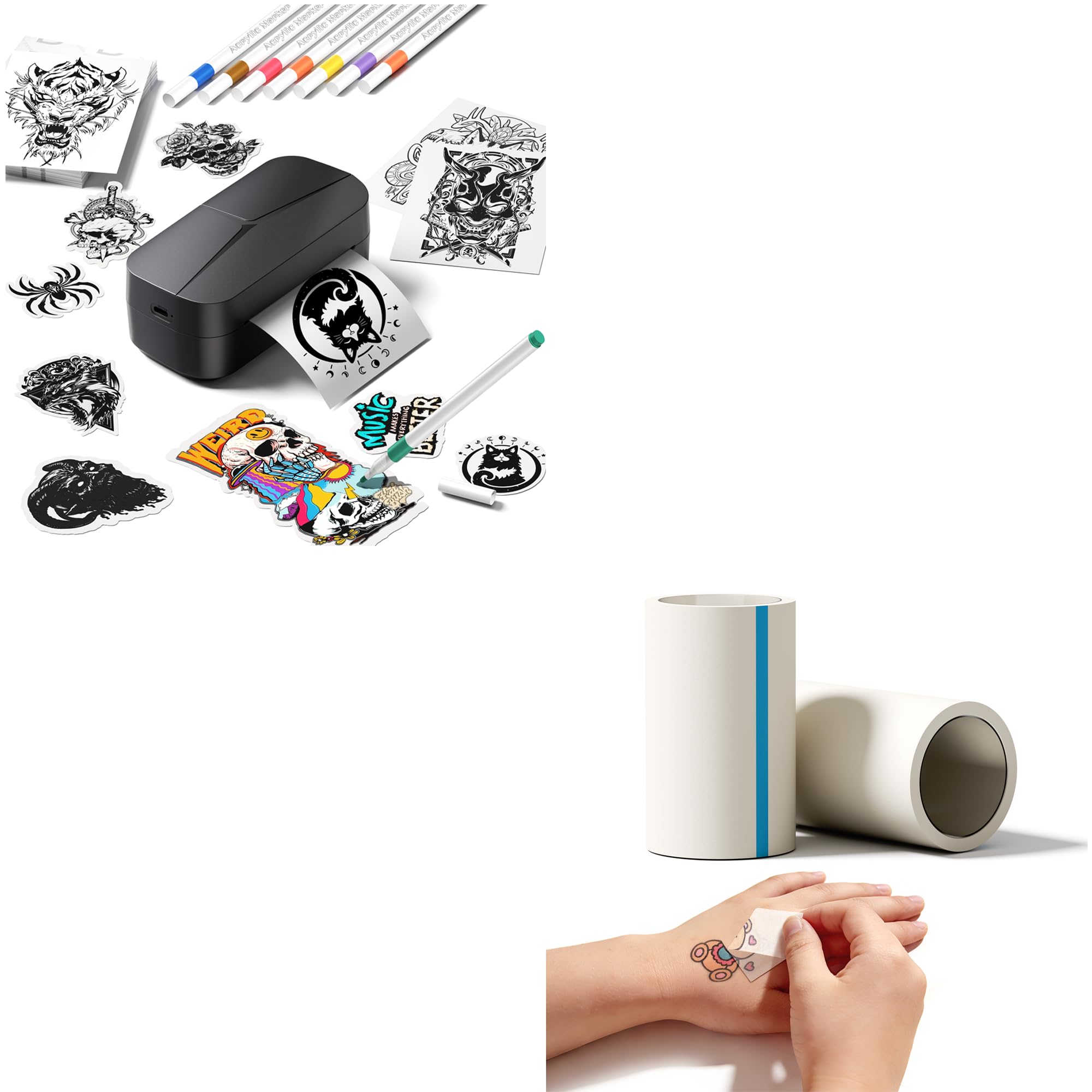 Phomemo TK32 Stampante Tatuaggi Temporanei Kit, Tatuaggi Temporanei Personalizzati con 50 Pogli, 8 Pennarelli, Tattoo Temporanei per Uomo e Donna, Attività Creative, Per Feste, Eventi, Regalo