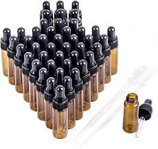 Sample Dropper Bottles, Mini Dropper Bottles with 2 Pcs Plastic Droppers for Traveling Essential Oils DIY Cosmetic Liquid Sample Perfume (Amber, 5ML)