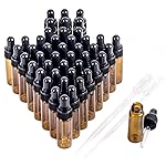 Easeen Sample Dropper Bottles, Mini Dropper Bottles with 2 Pcs Plastic Droppers for Traveling Essential Oils DIY Cosmetic Liquid Sample Perfume (Amber, 5ML)