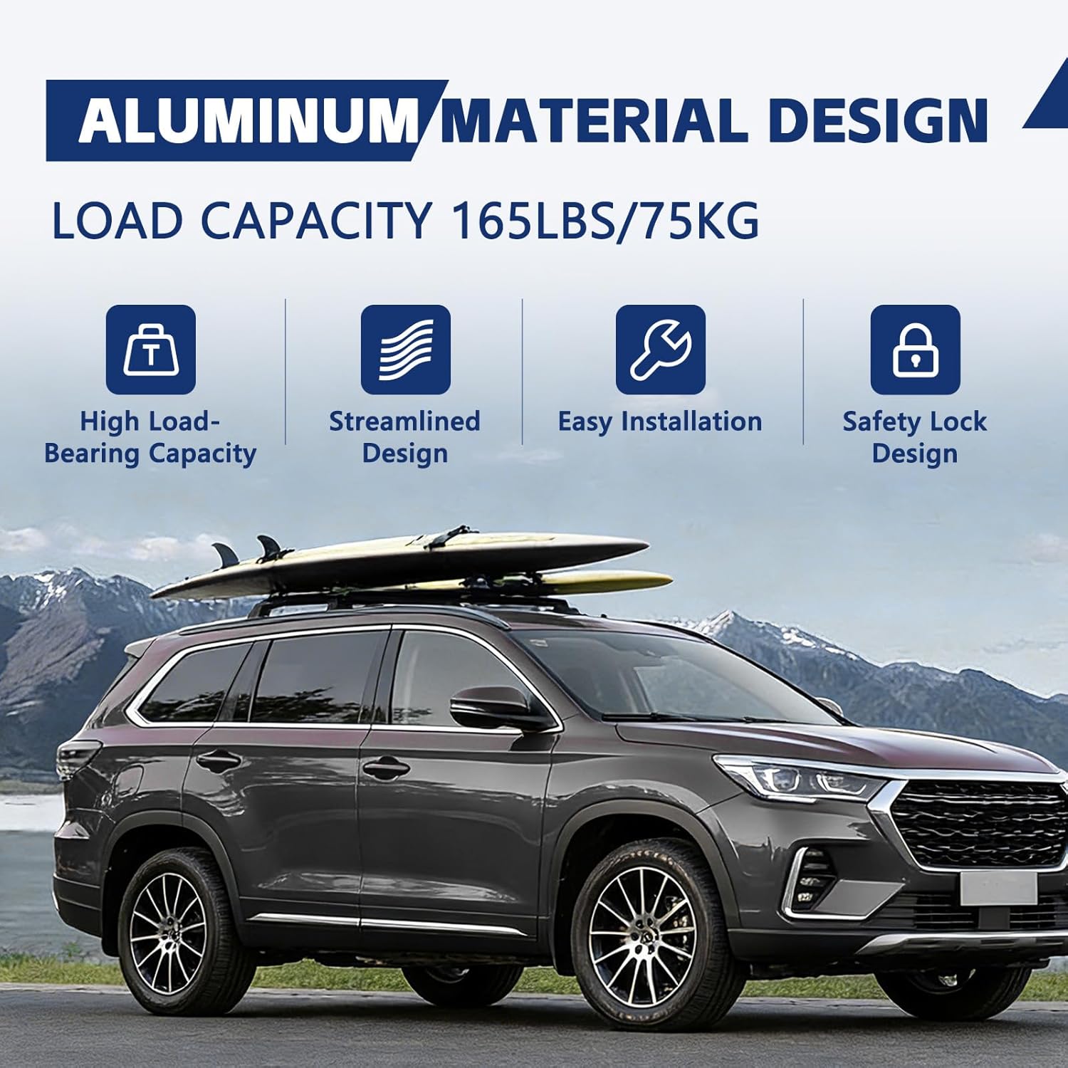 2 PCS Roof Rack Cross Bars Compatible with 2018-2021 Compass (with Side Roof Rails), 165LBS Capacity, Lockable Heavy Duty Aluminum Cross Bar for Canoe Kayak Bicycle Skis