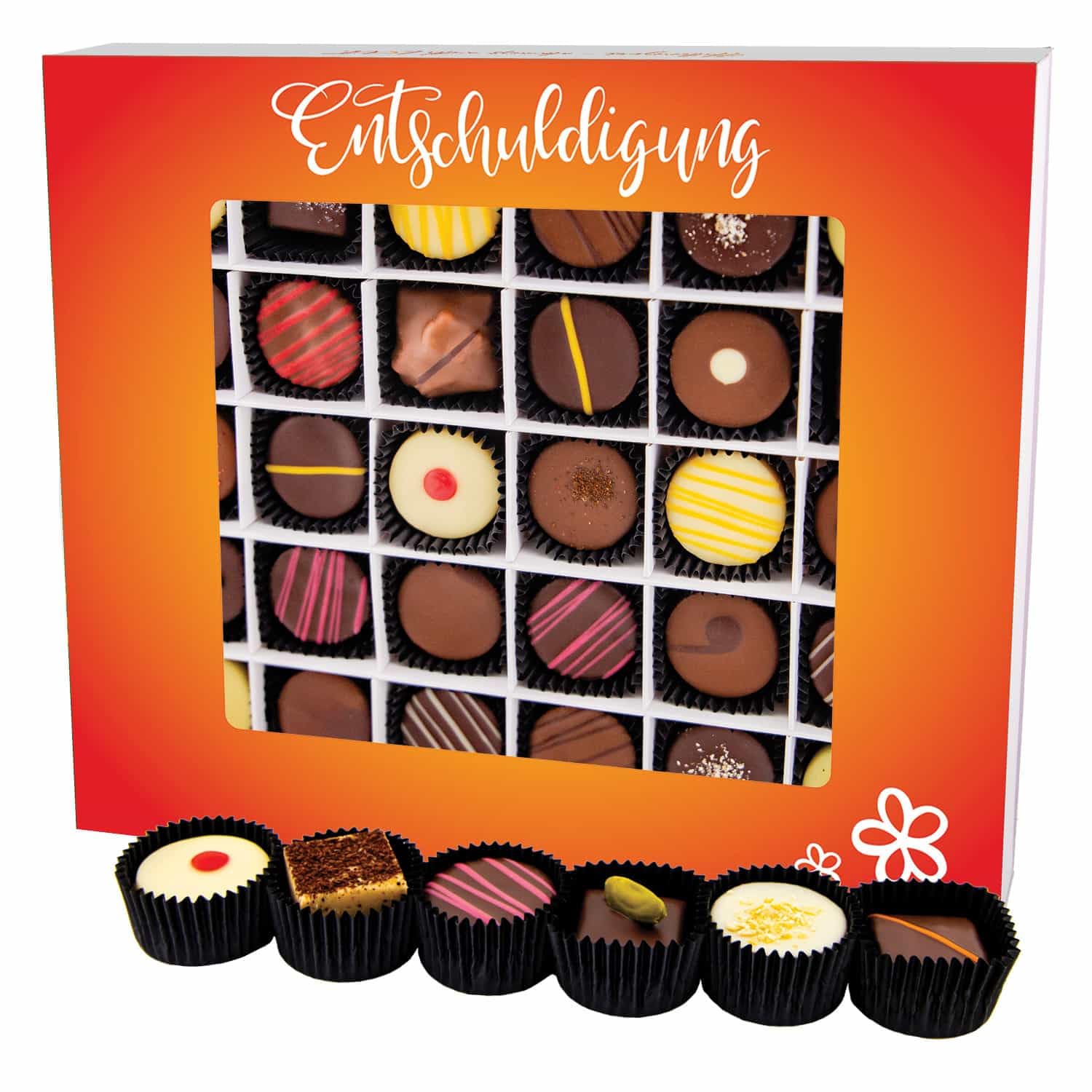 Hallingers Genuss Manufaktur Pralinen Geschenk - ohne Alkohol, handmade aus Confiserie-Edelkakao in wertiger XXL-Geschenkbox "Entschuldigung", Geschenkidee für Frauen Männer
