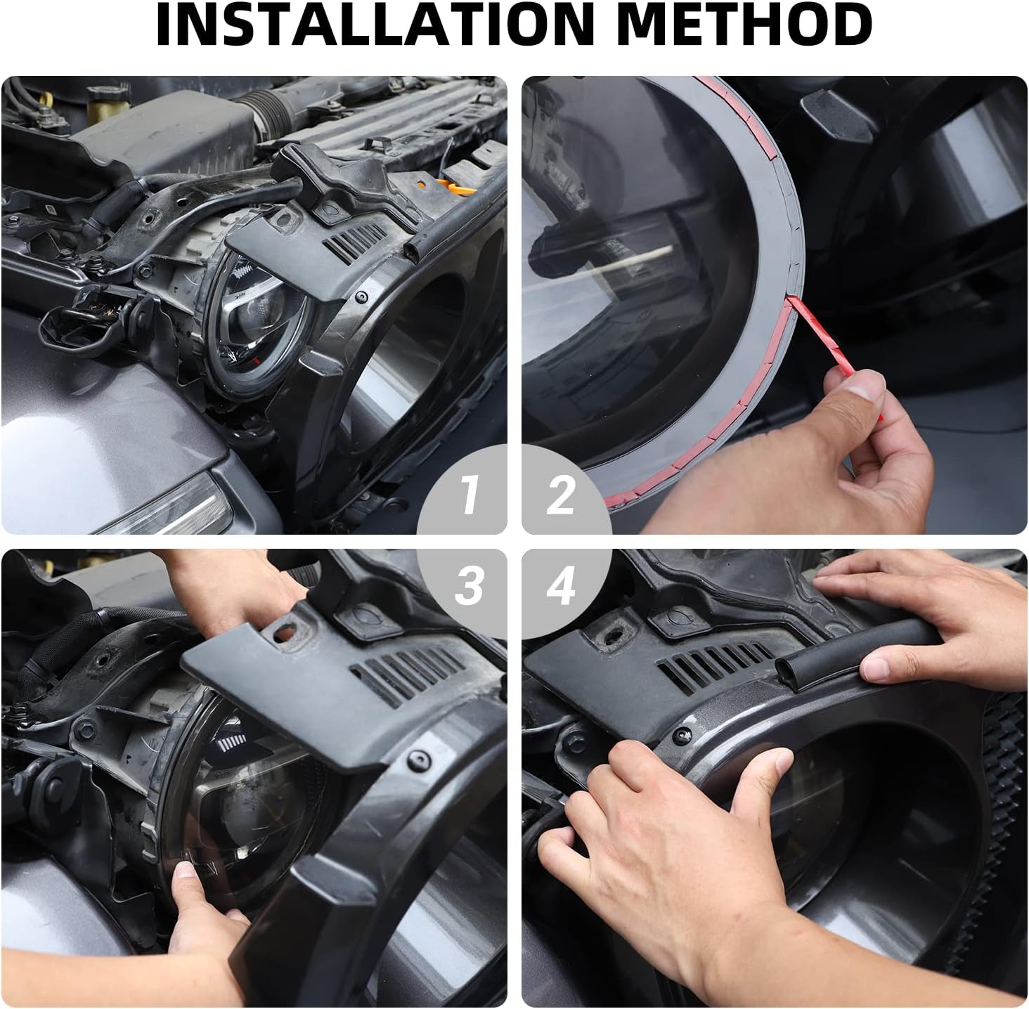 Smoked Headlight Cover, Front Head Light Lamp Trim Guard Compatible with Jeep Wrangler JL & Gladiator JT 2018-2023, Smoked Black