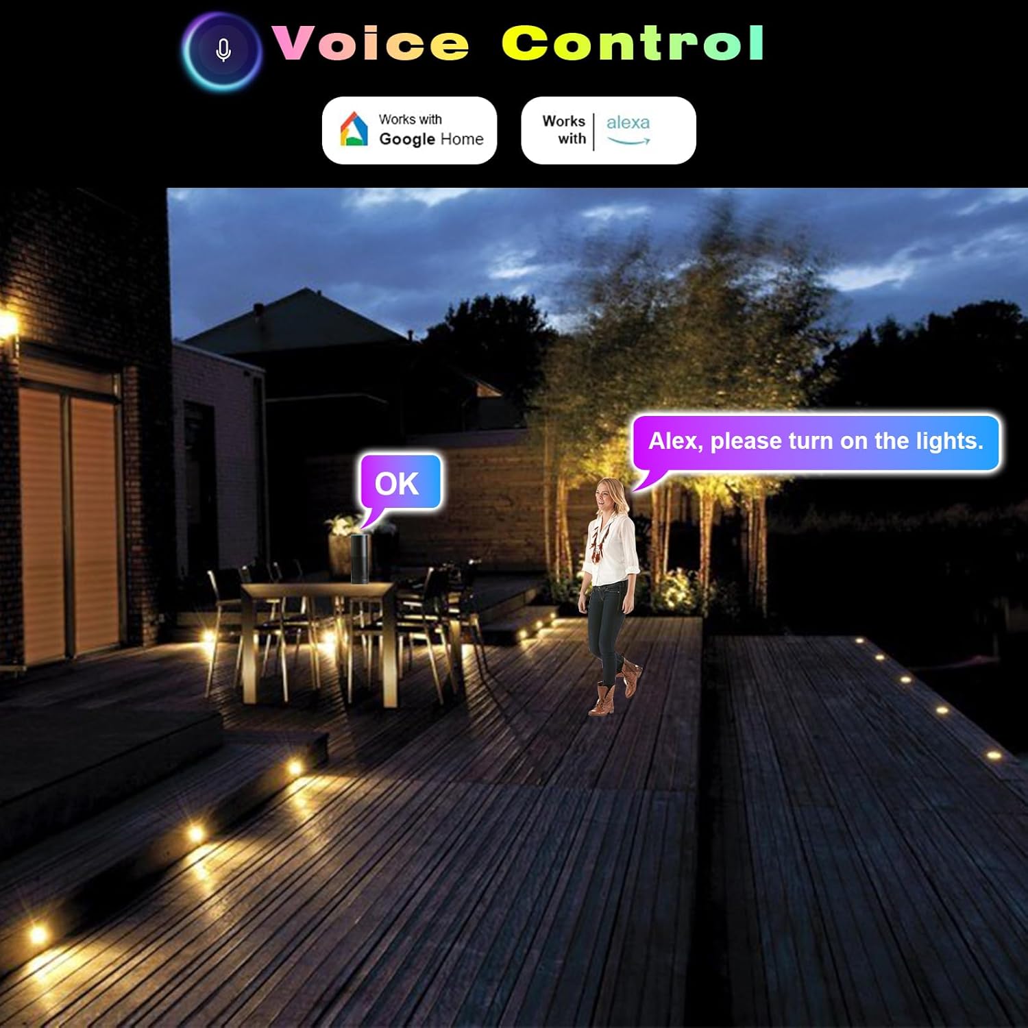 FVTLED WiFi Deck Lights Kit, 10pcs Low Voltage Φ1.38 Outdoor Recessed Step Stair Warm White LED Lighting, Compatible with Alexa Google Home, Black