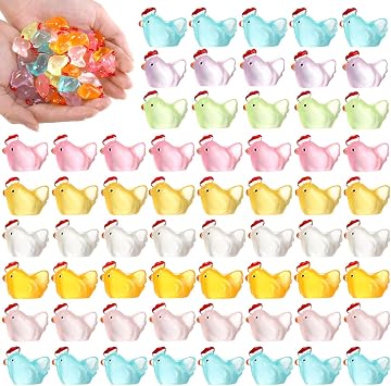 Lyellfe 120 Pack Mini Resin Chicken, Cute Animals Miniature Figures, Colorful Tiny Chicken Cake Topper for DIY Project, Garden, Dollhouse, Aquarium Decor, Glow at Night
