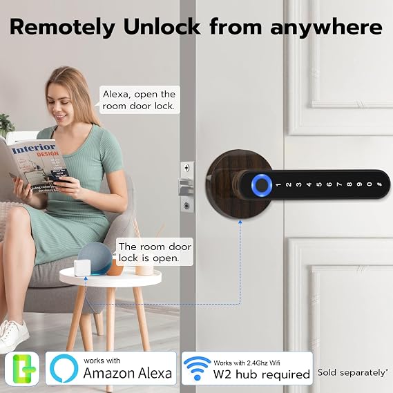Eseesmart Smart Door Lock - Fingerprint Door Lock with Handle, 5-in-1 Smart Lock with Keypad Fingerprint Bluetooth APP Key, Digital Electronic Door Locks for Home Office Bedroom