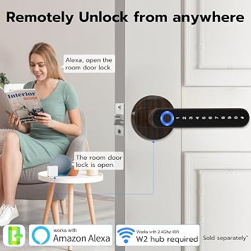 Eseesmart Smart Door Lock - Fingerprint Door Lock with Handle, 5-in-1 Smart Lock with Keypad Fingerprint Bluetooth APP Key, Digital Electronic Door Locks for Home Office Bedroom
