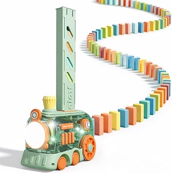 Domino Train Toy, 80 PCS Kids Games Automatic Dominos Set, STEM Montessori Toys for 3 Year Old, Colorful Lights & Music Creative Gifts for Boys Girls Autistic Age 3 4 5 6+