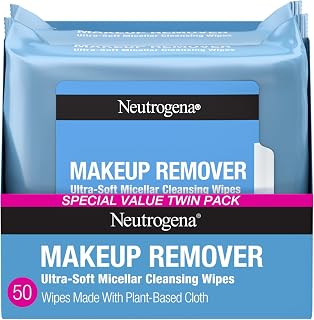 Neutrogena Micellar Makeup Remover Wipes Alcohol-Free Compostable Twin Pack 50ct Removes Waterproof Mascara
