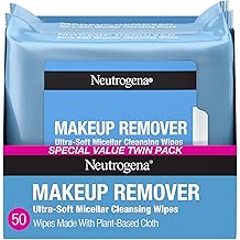 Lingettes d&eacute;maquillantes Neutrogena Serviettes micellaires sans alcool pour le visage Retirer le mascara et l'huile imperm&eacute;ables, tissu compostable 100 % v&eacute;g&eacute;tal, test&eacute; par un dermatologue et un ophtalmologue, pack double 2 x 25 ct