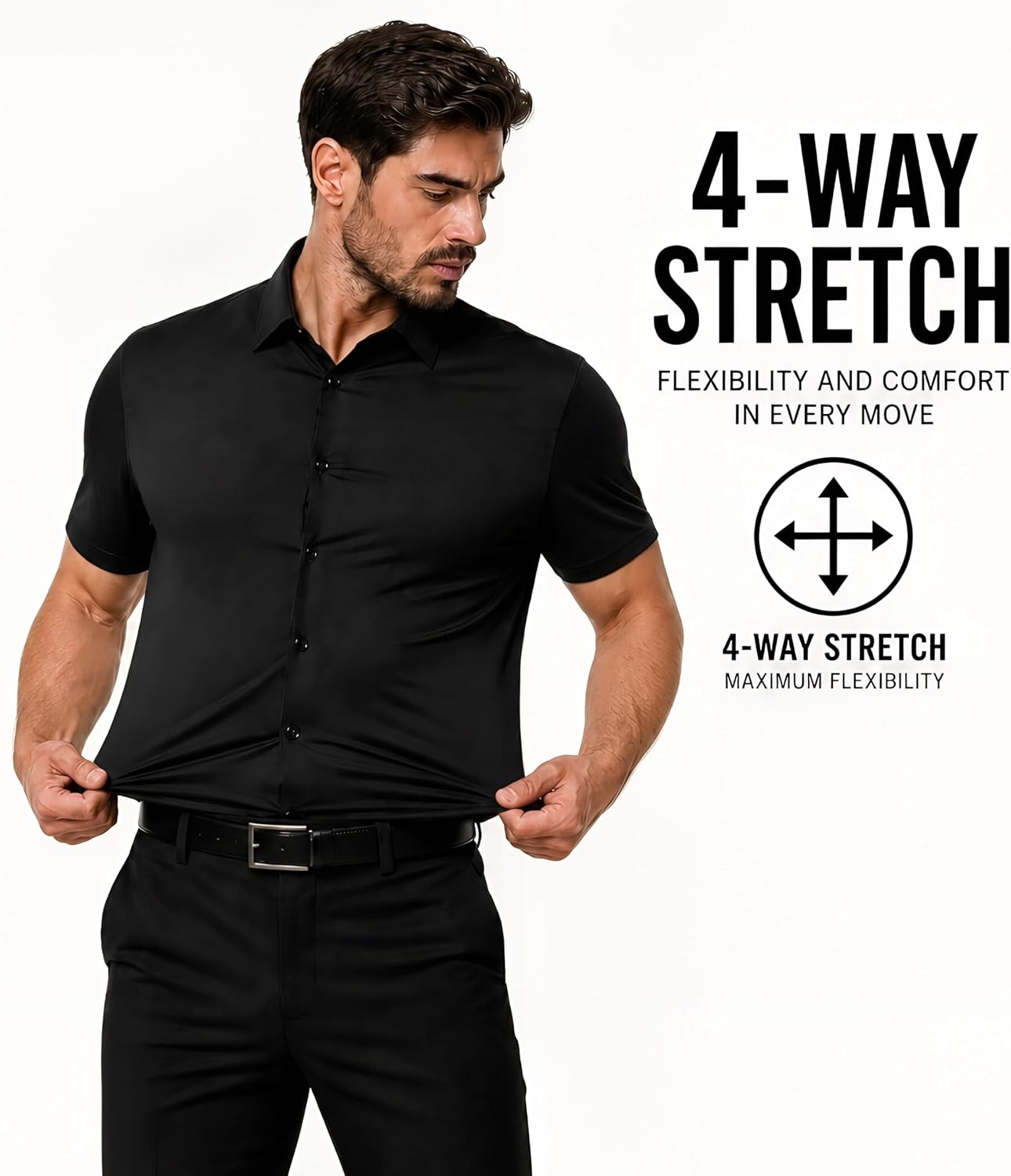 Askdeer Men's Muscle Fit Dress Shirts Stretch Wrinkle Free Short Sleeve Button Down Casual Slim Fit Shirts