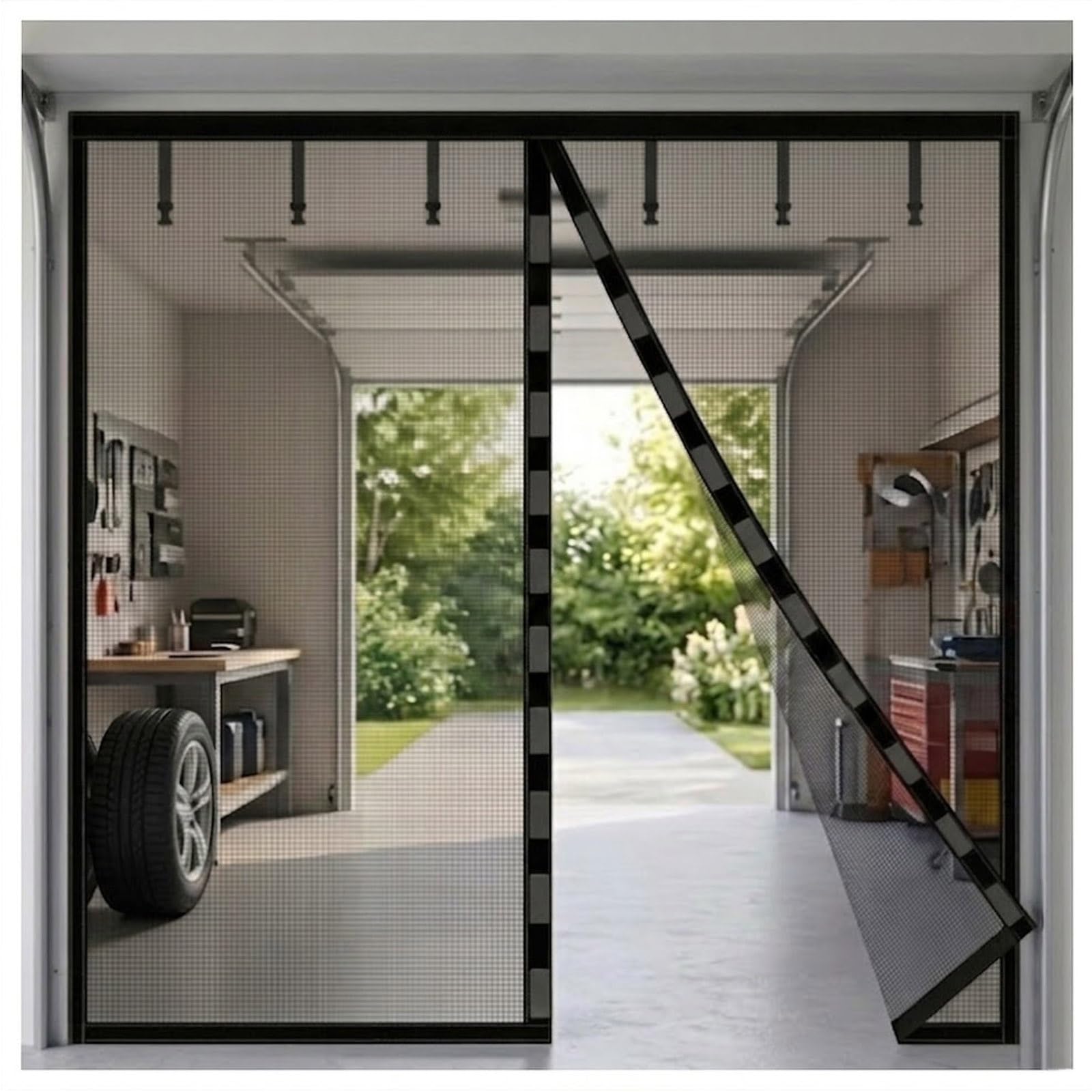Moustiquaire de garage rétractable 284x218 cm avec aimants puissants